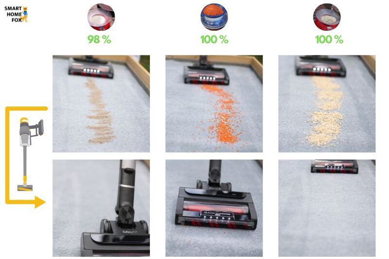 Cleaning long-pile carpet with the Shark Stratos.